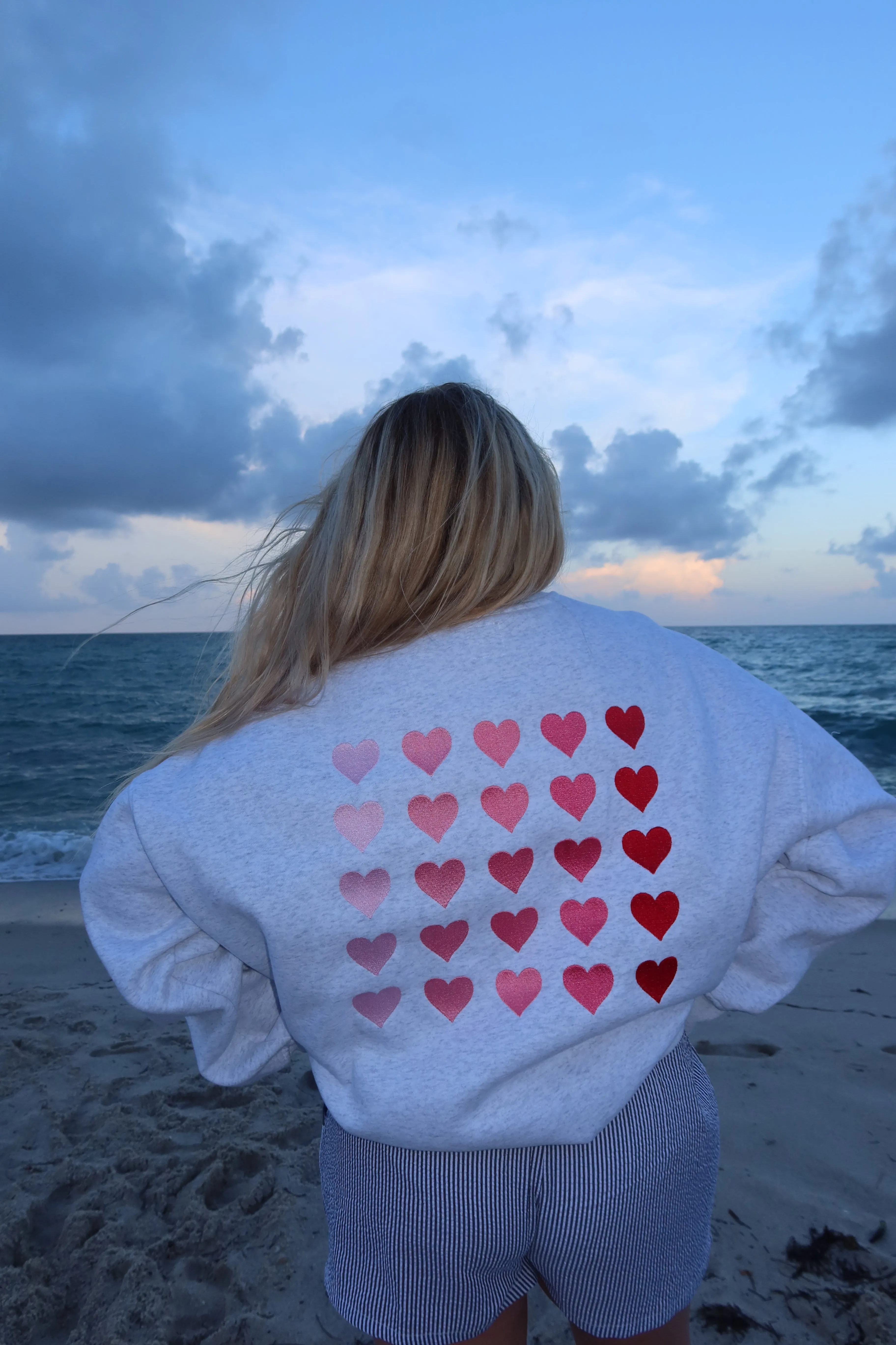 Ombre Hearts Embroider Sweatshirt