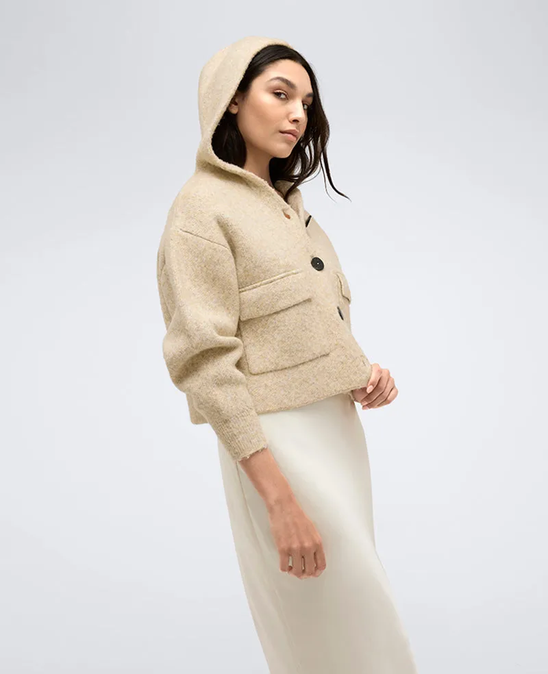 Oversized Cropped Button Front Hooded Sweater