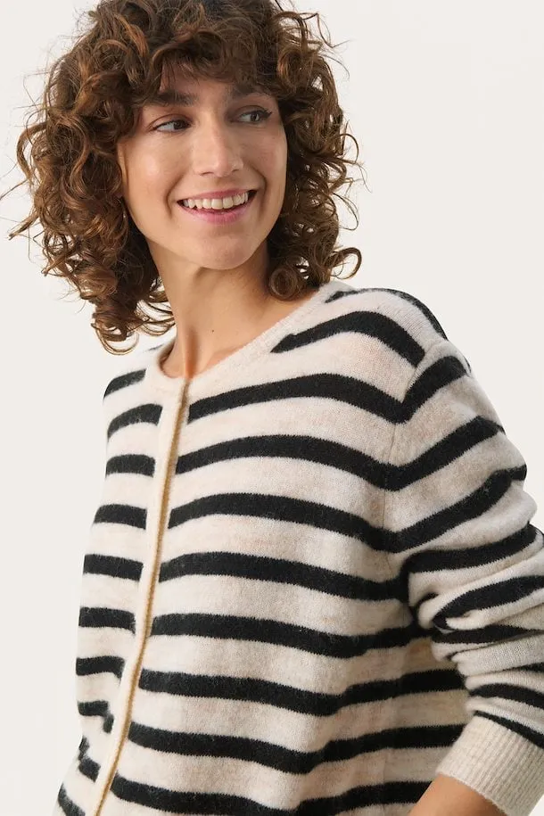 Part Two Linika Cardigan in Black Stripe