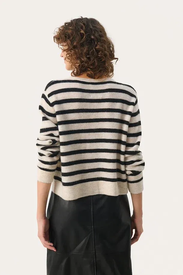 Part Two Linika Cardigan in Black Stripe