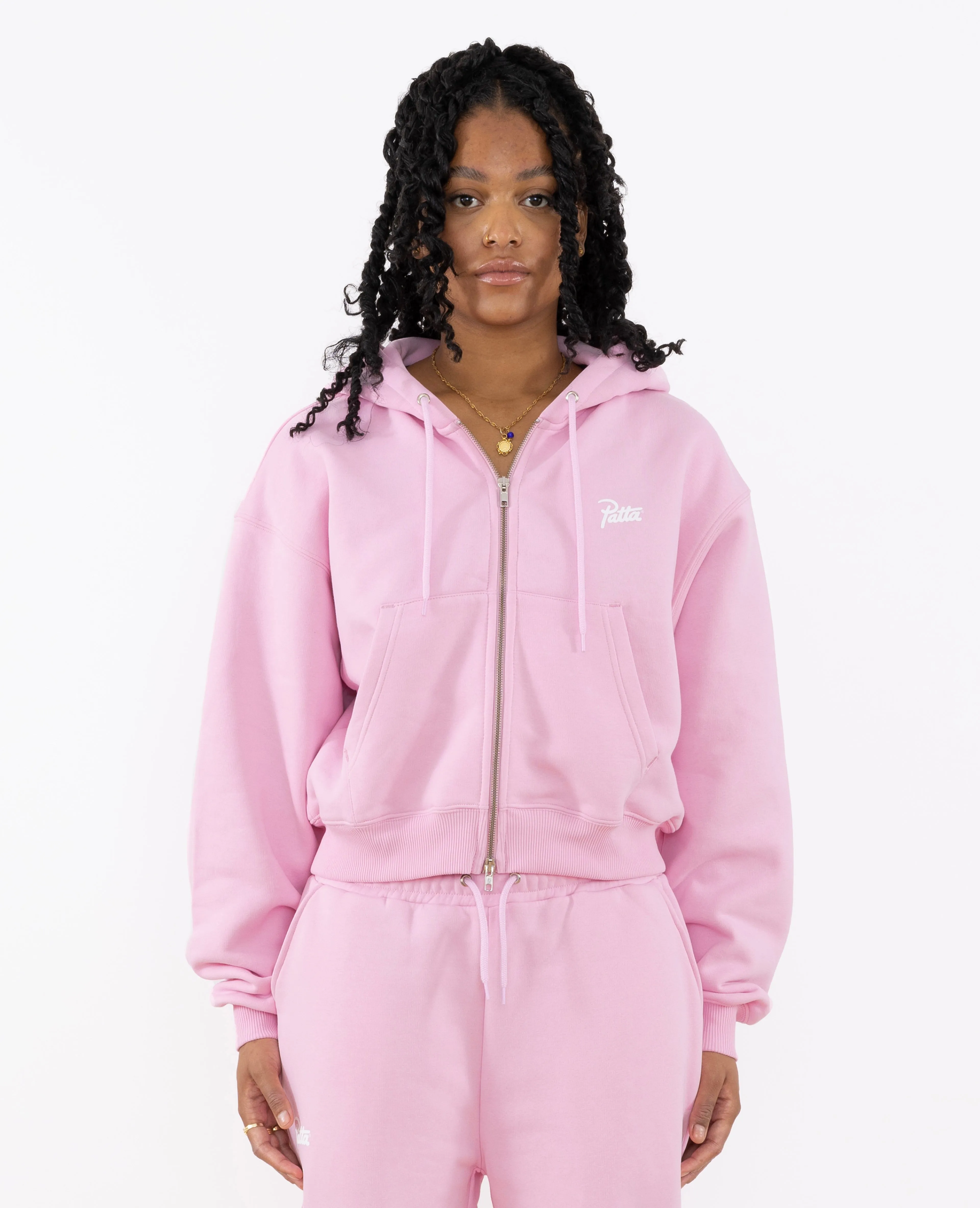 Patta Femme Basic Cropped Zip Hooded Sweater (Cradle Pink)