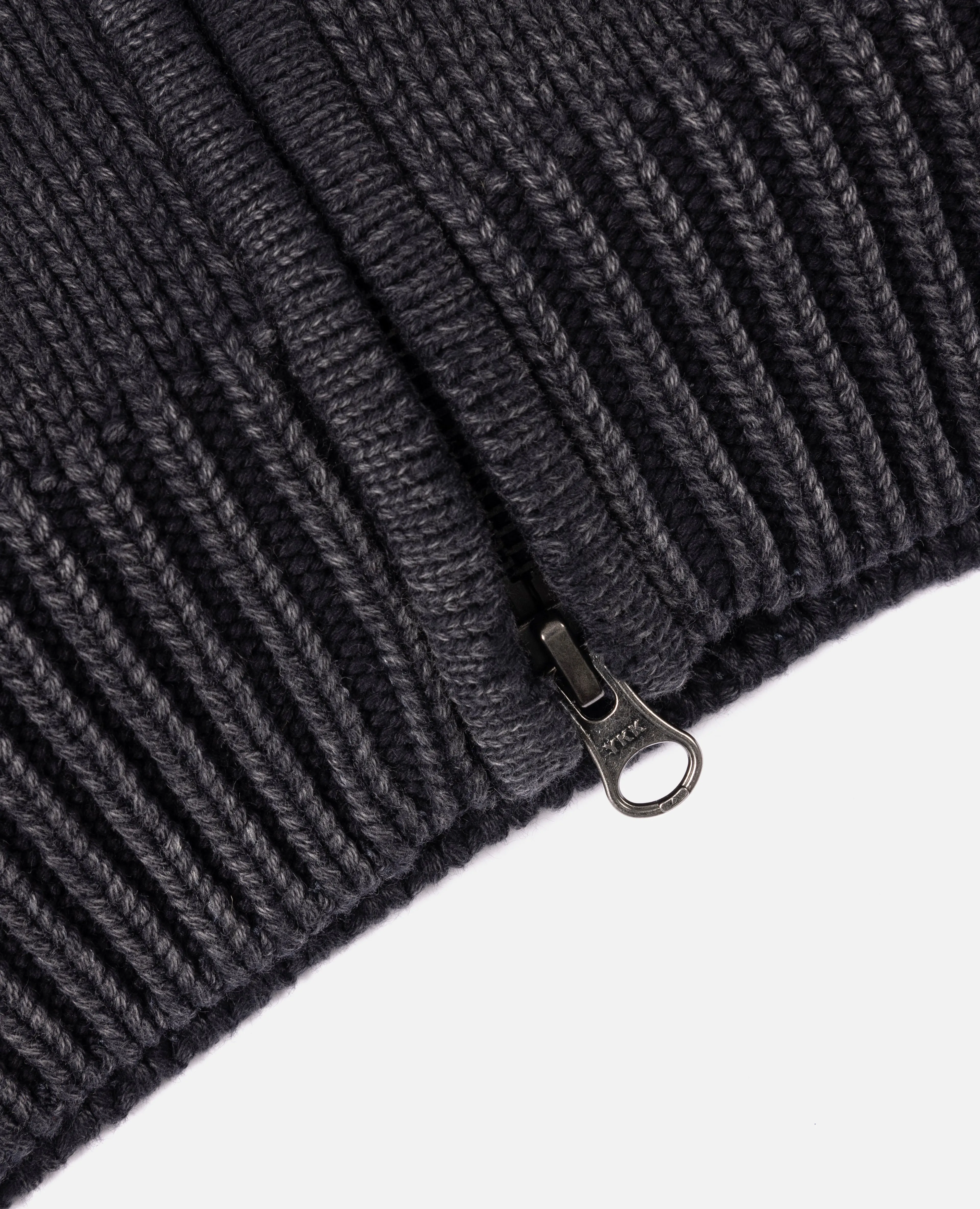 Patta Ribbed Knitted Zip Up Hooded Sweater (Black)