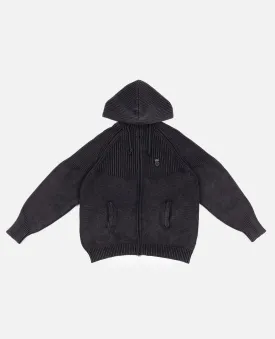 Patta Ribbed Knitted Zip Up Hooded Sweater (Black)