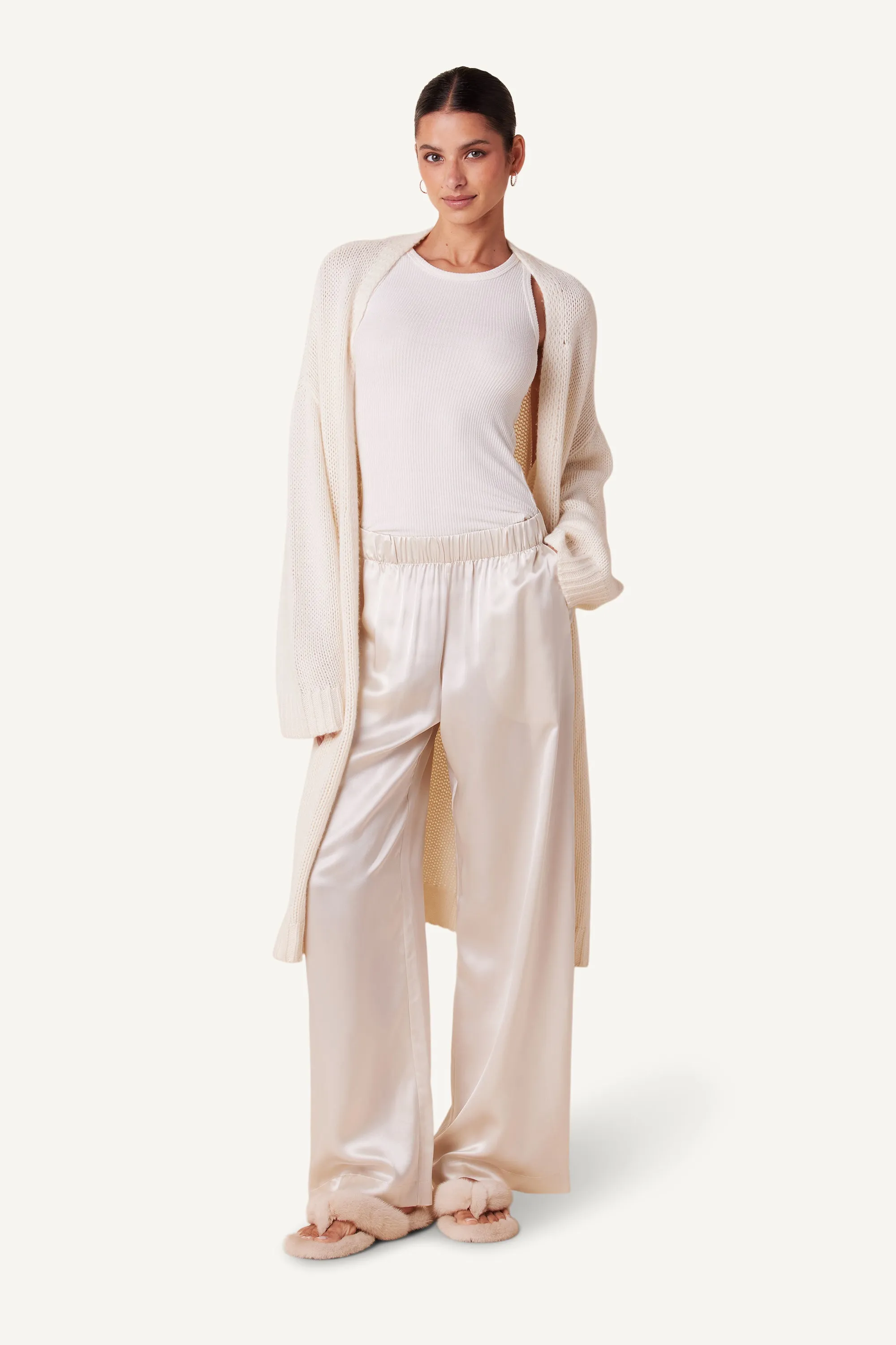 PERRY OPEN FRONT CASHMERE CARDIGAN | GARDENIA