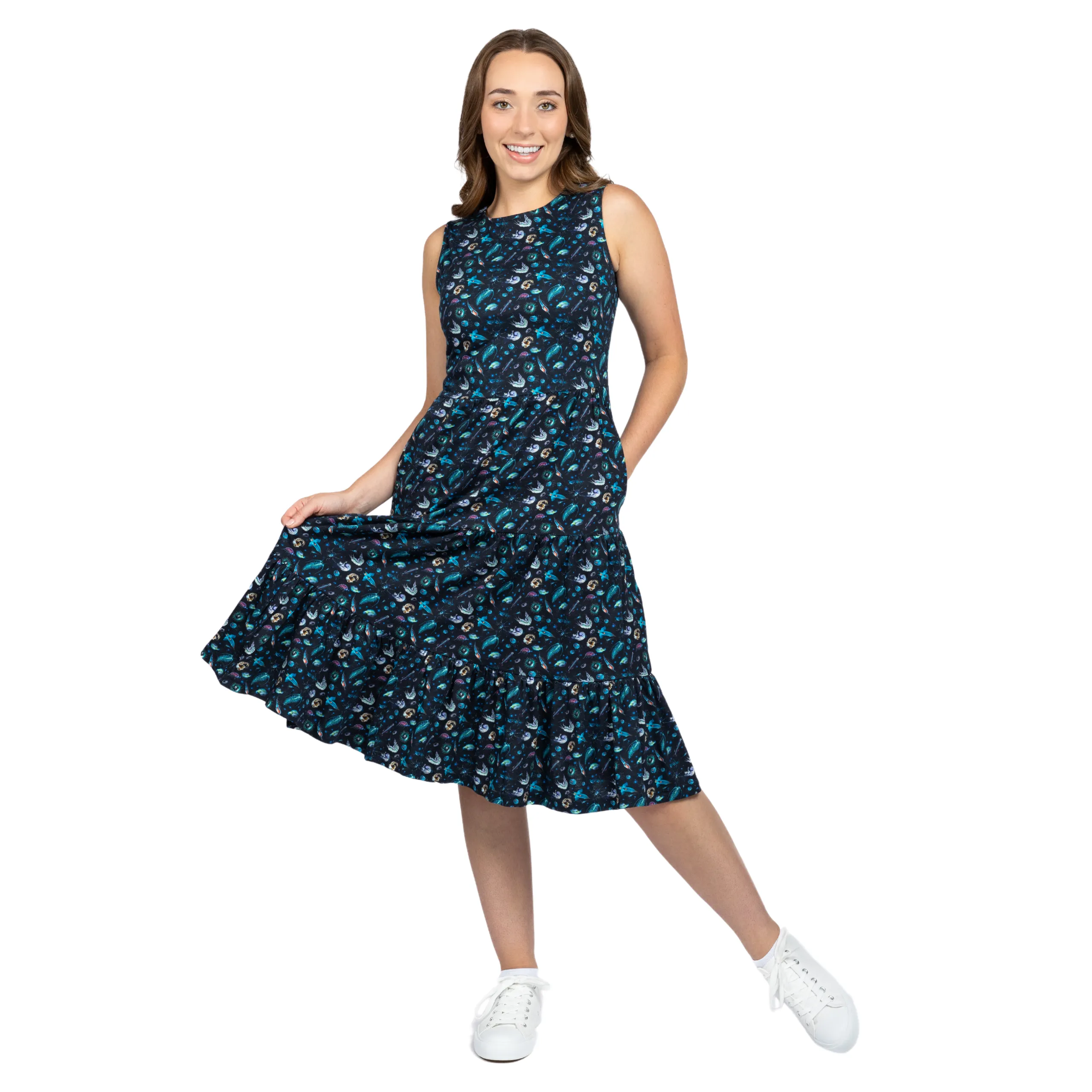 Plankton Sleeveless Tiered Dress (With Waist Seam)