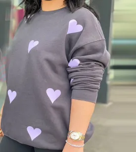 PLUS Size Poppy Sweatshirt Pullover Ink - Lavender Matte Hearts