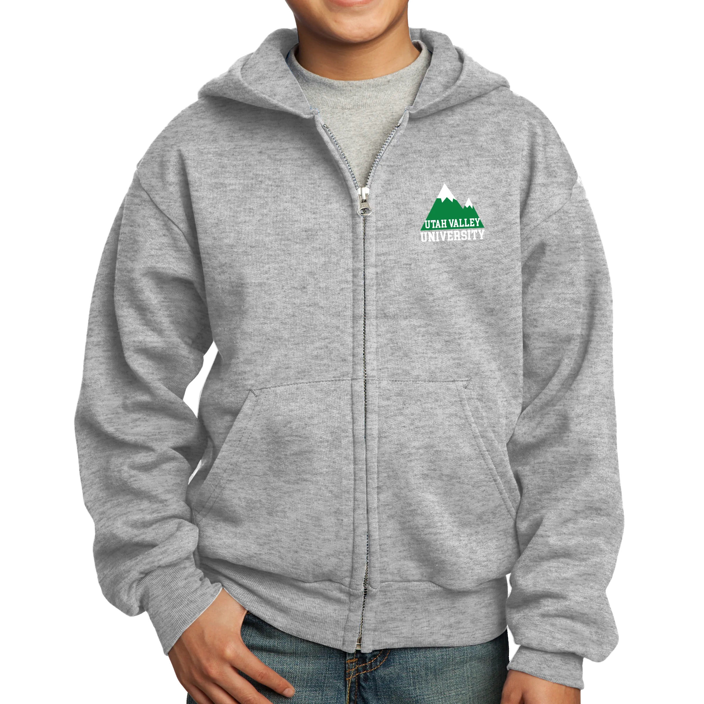 Port & Company Youth Core Fleece Full-Zip Hooded Sweatshirt- Mountain