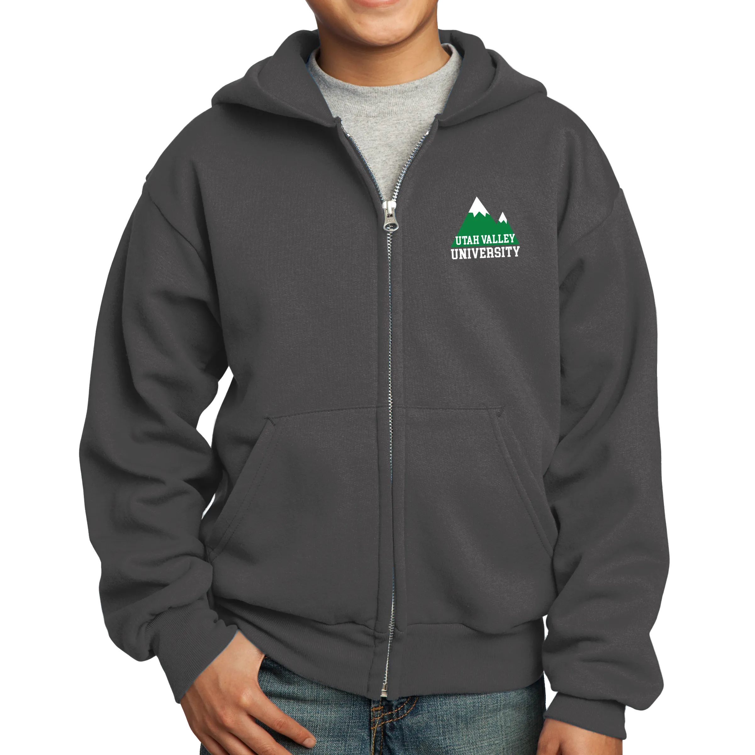 Port & Company Youth Core Fleece Full-Zip Hooded Sweatshirt- Mountain