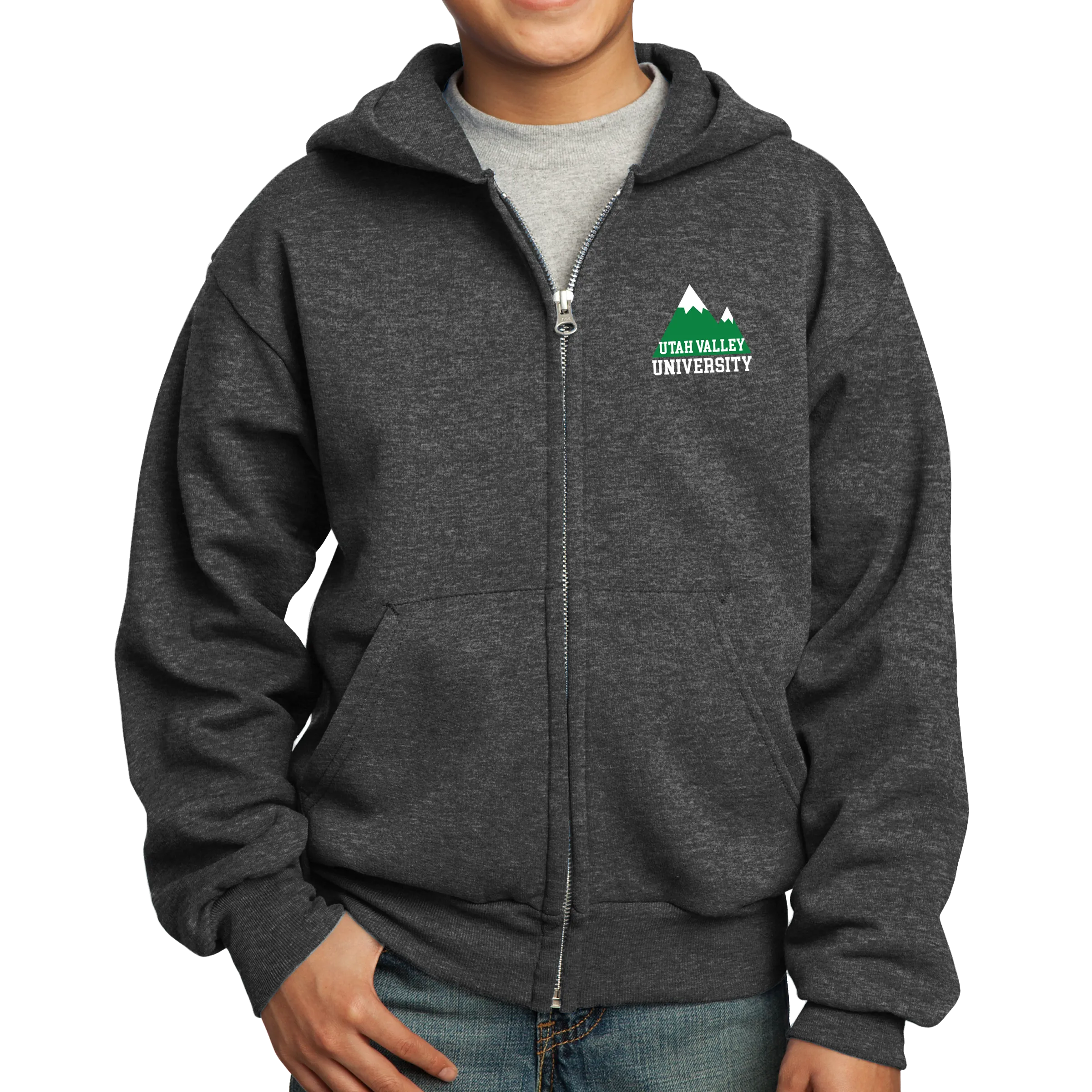 Port & Company Youth Core Fleece Full-Zip Hooded Sweatshirt- Mountain