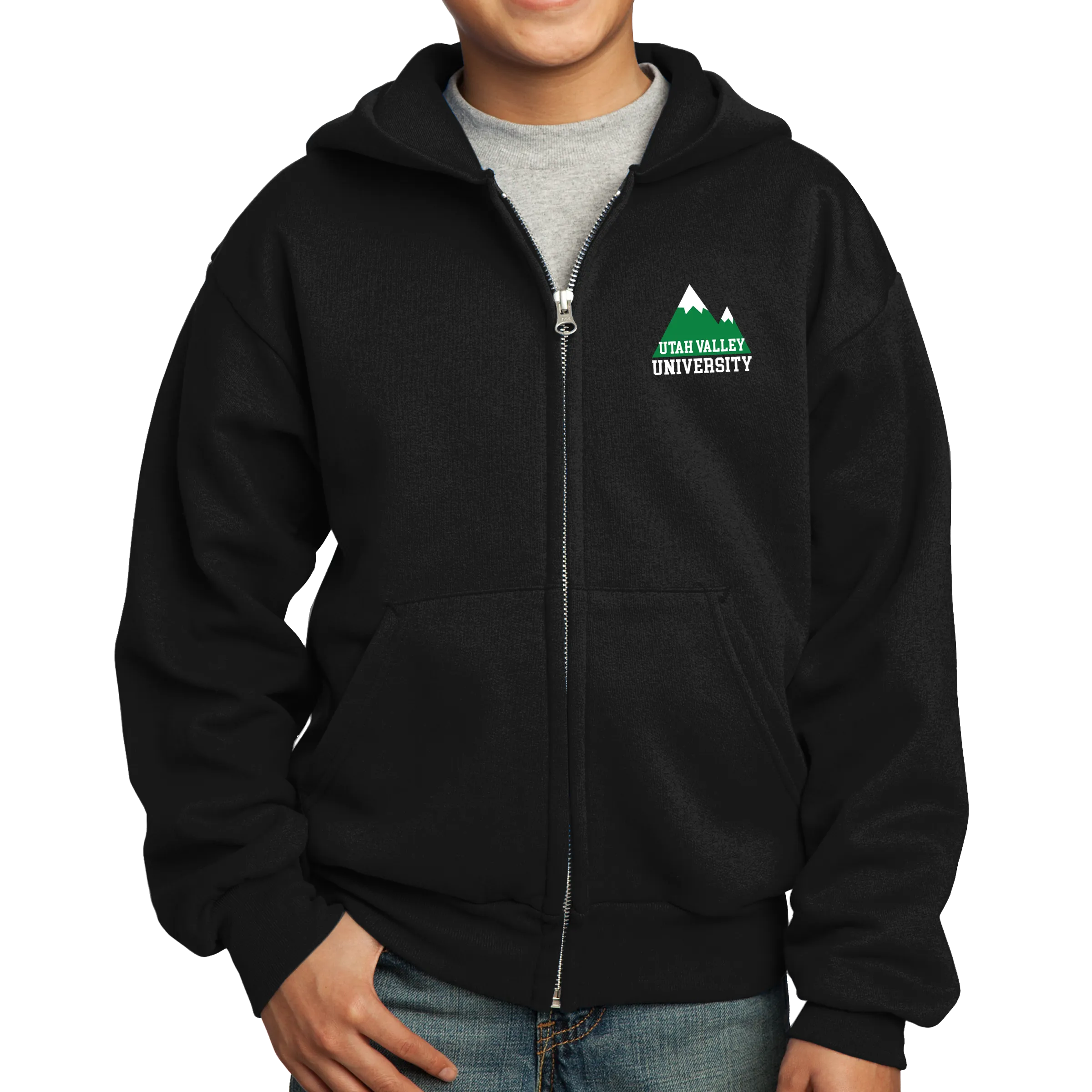 Port & Company Youth Core Fleece Full-Zip Hooded Sweatshirt- Mountain