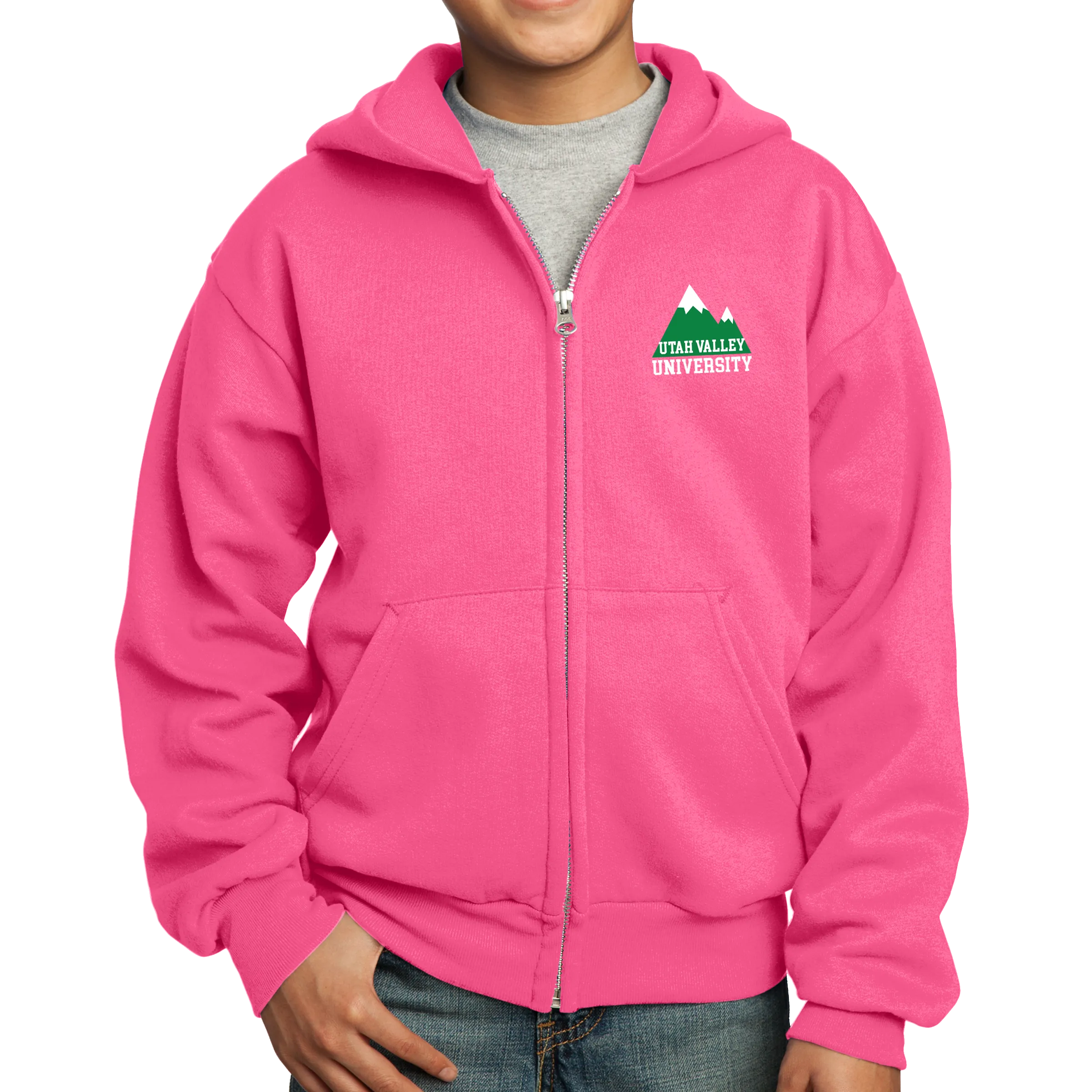 Port & Company Youth Core Fleece Full-Zip Hooded Sweatshirt- Mountain