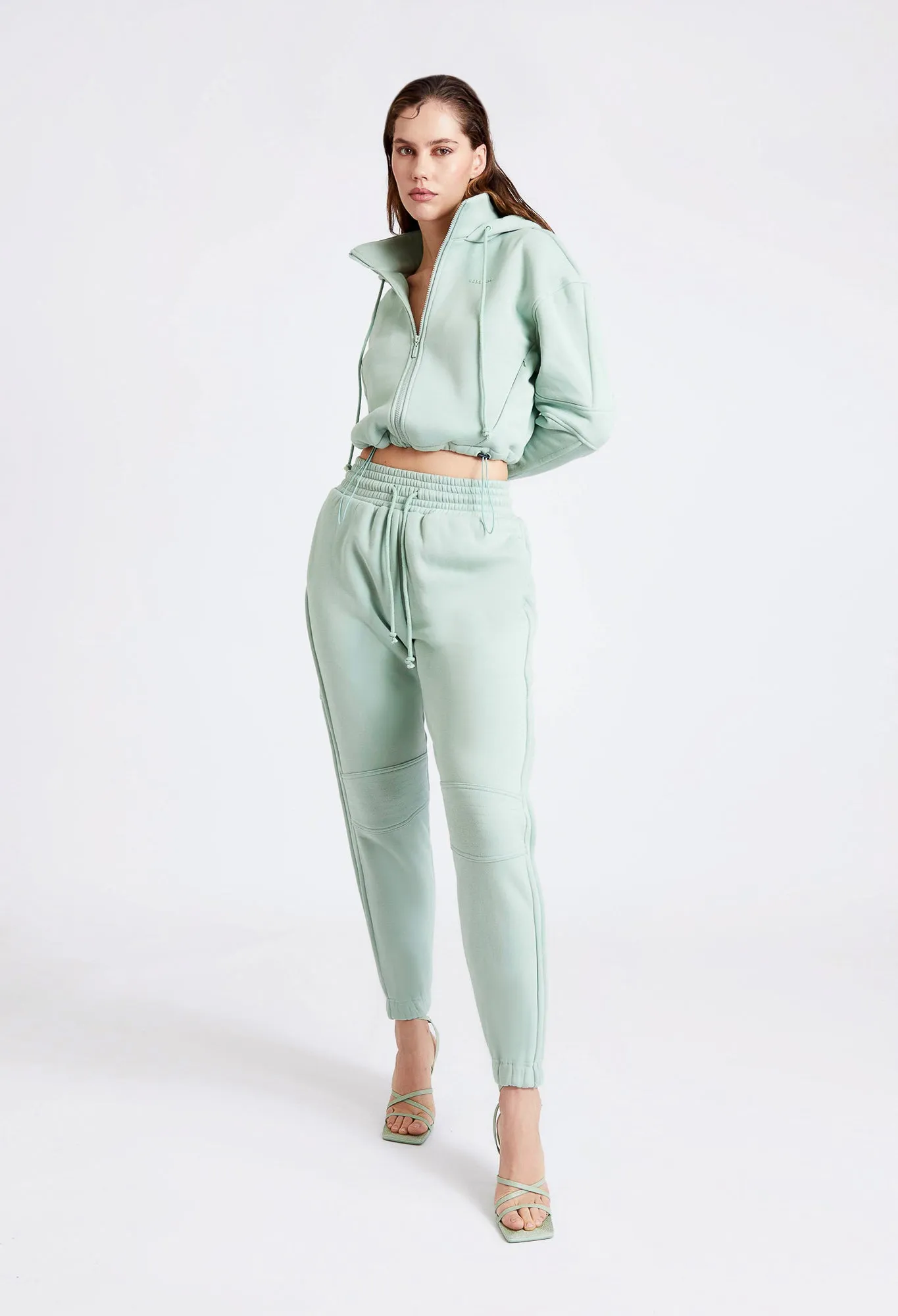 Quilted Arm Zip-Up Hooded Jacket - Frosted Mint