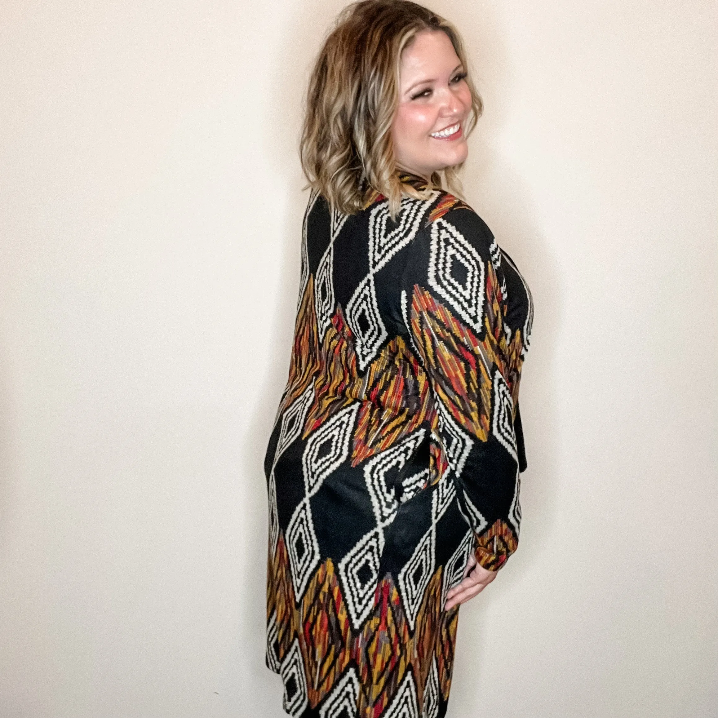 "Dutton" Aztec Print Cardigan with Pockets (Black)