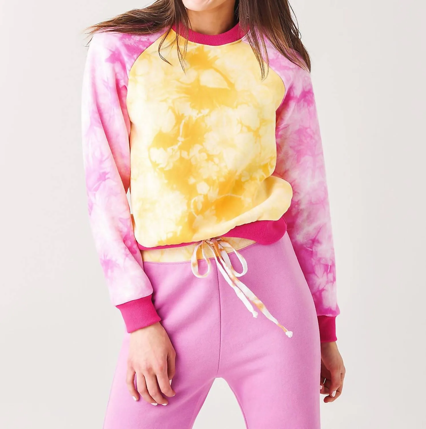 "laid Back" Crew Sweatshirt In Gold/fuschia Tie Dye