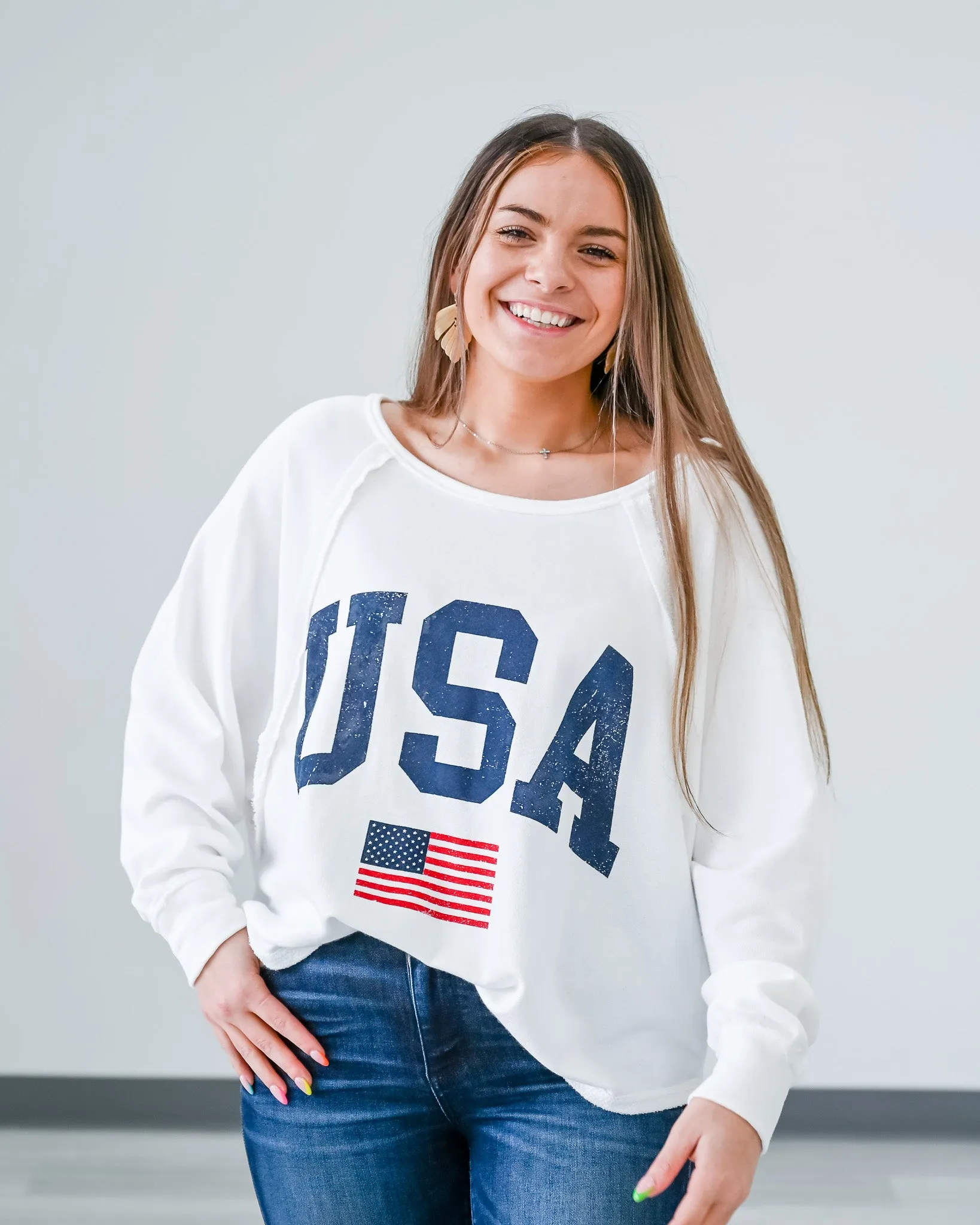 "USA" Long Sleeve Crop Top