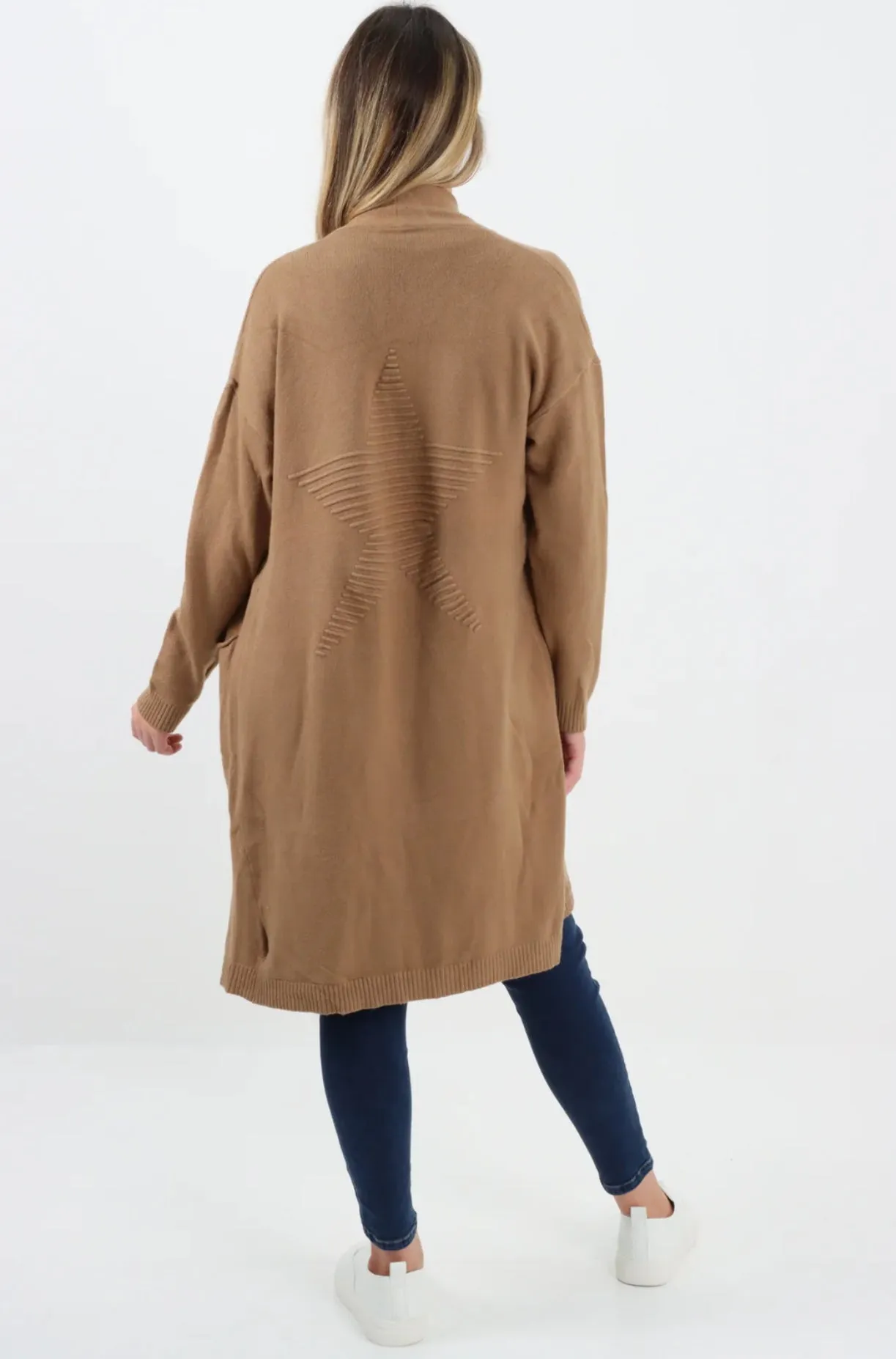 Ribbed Star Oversized Open Front Cardigan