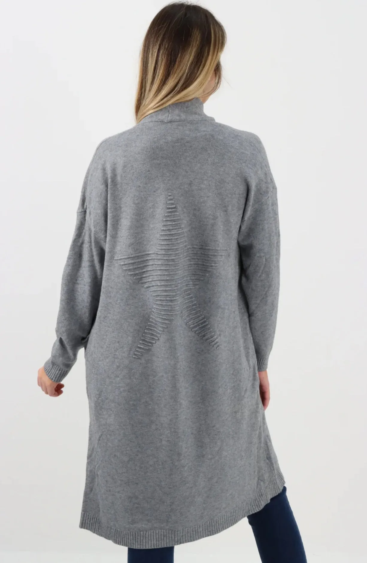 Ribbed Star Oversized Open Front Cardigan