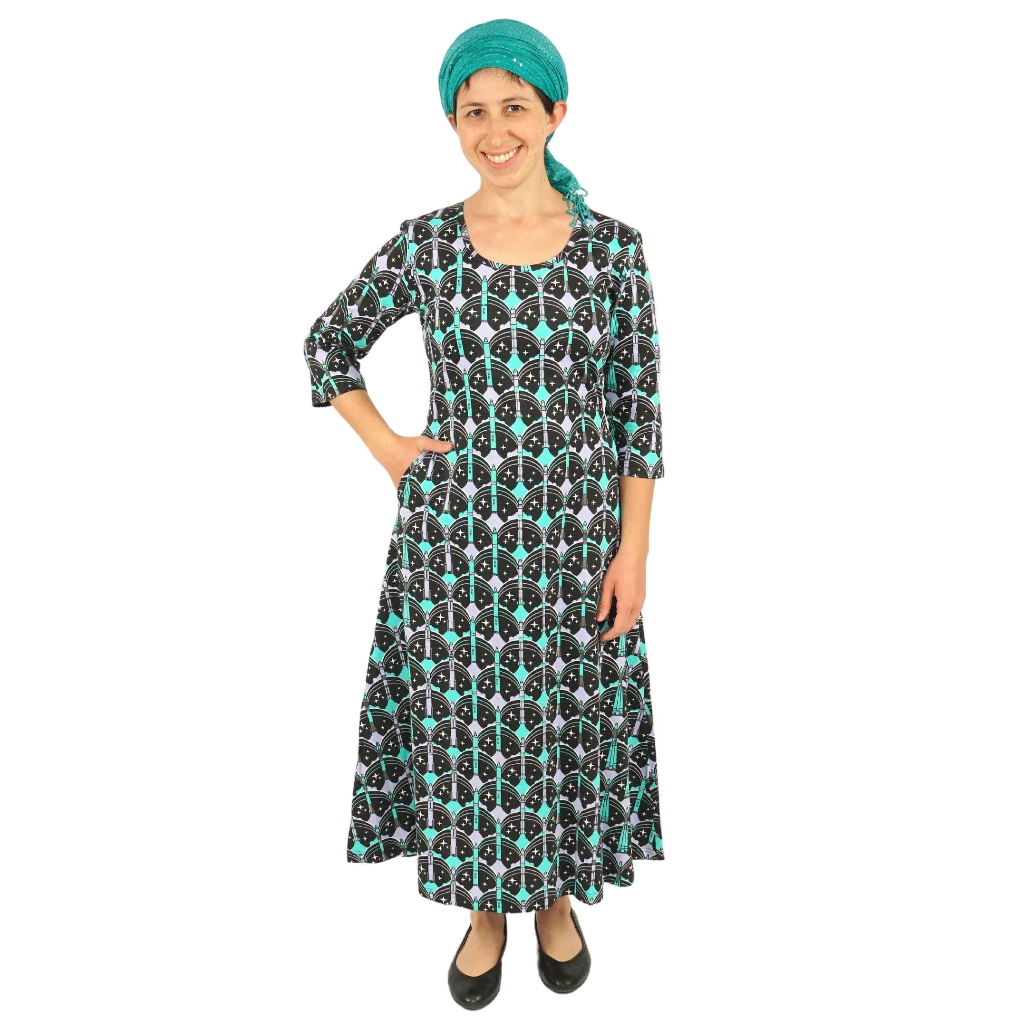 Rockets Galore 3/4th Sleeves Midi Dress (No Waist Seam) [FINAL SALE]