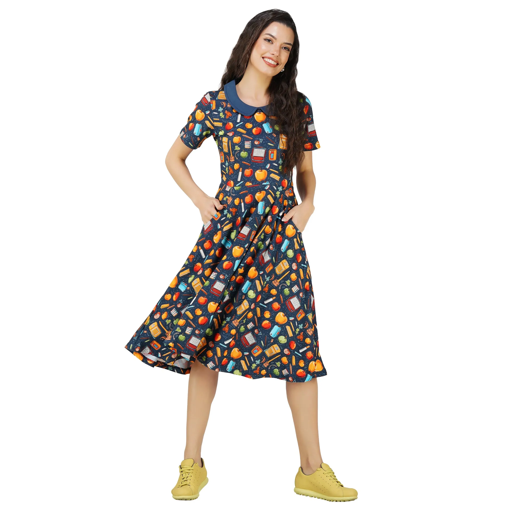 School Tools Collared Twirl Dress