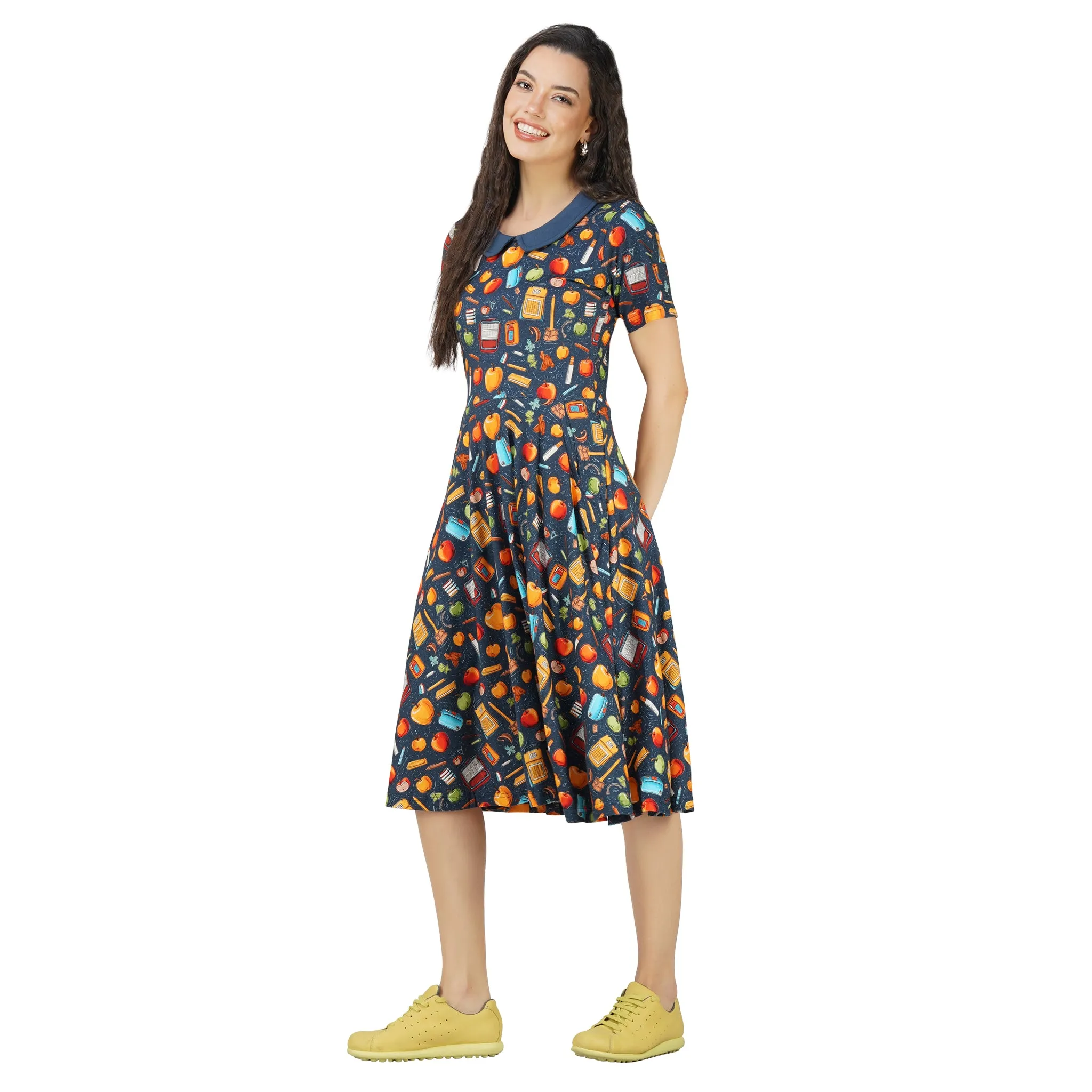 School Tools Collared Twirl Dress