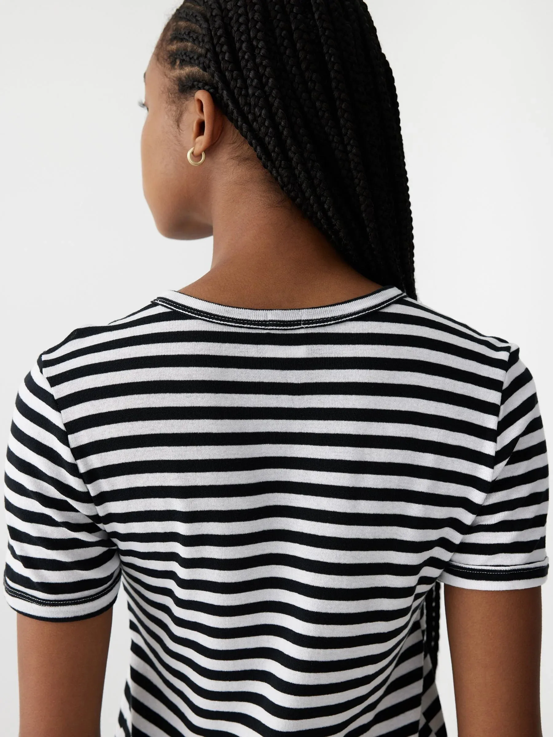 Stripe Rib Placket S/S T.Shirt - Black/White