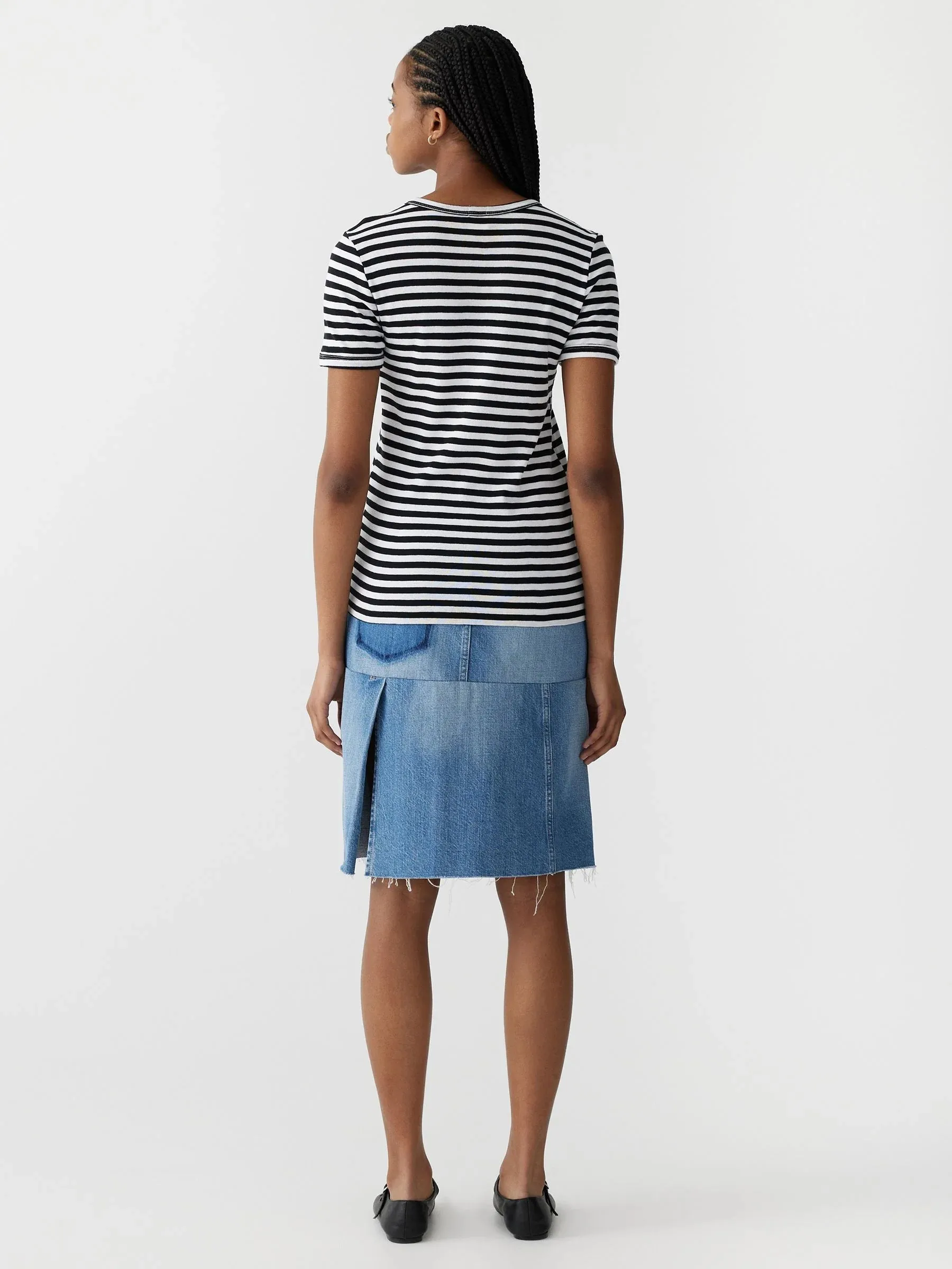 Stripe Rib Placket S/S T.Shirt - Black/White