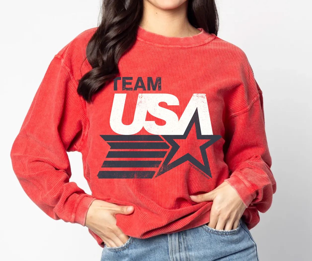 'TEAM USA' Corded Crew Pullover - Faded Red