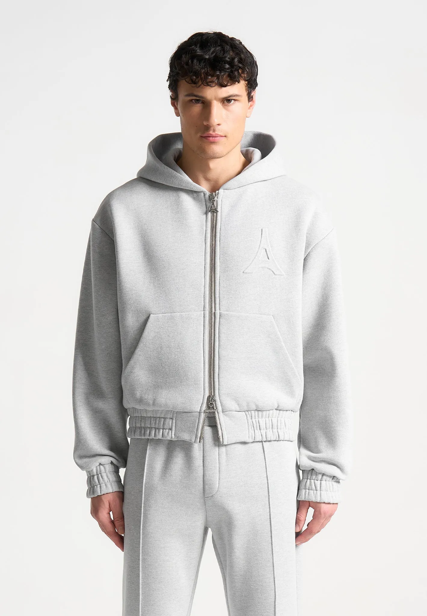 Éternel 420GSM Eiffel Embossed Zip Hoodie - Grey