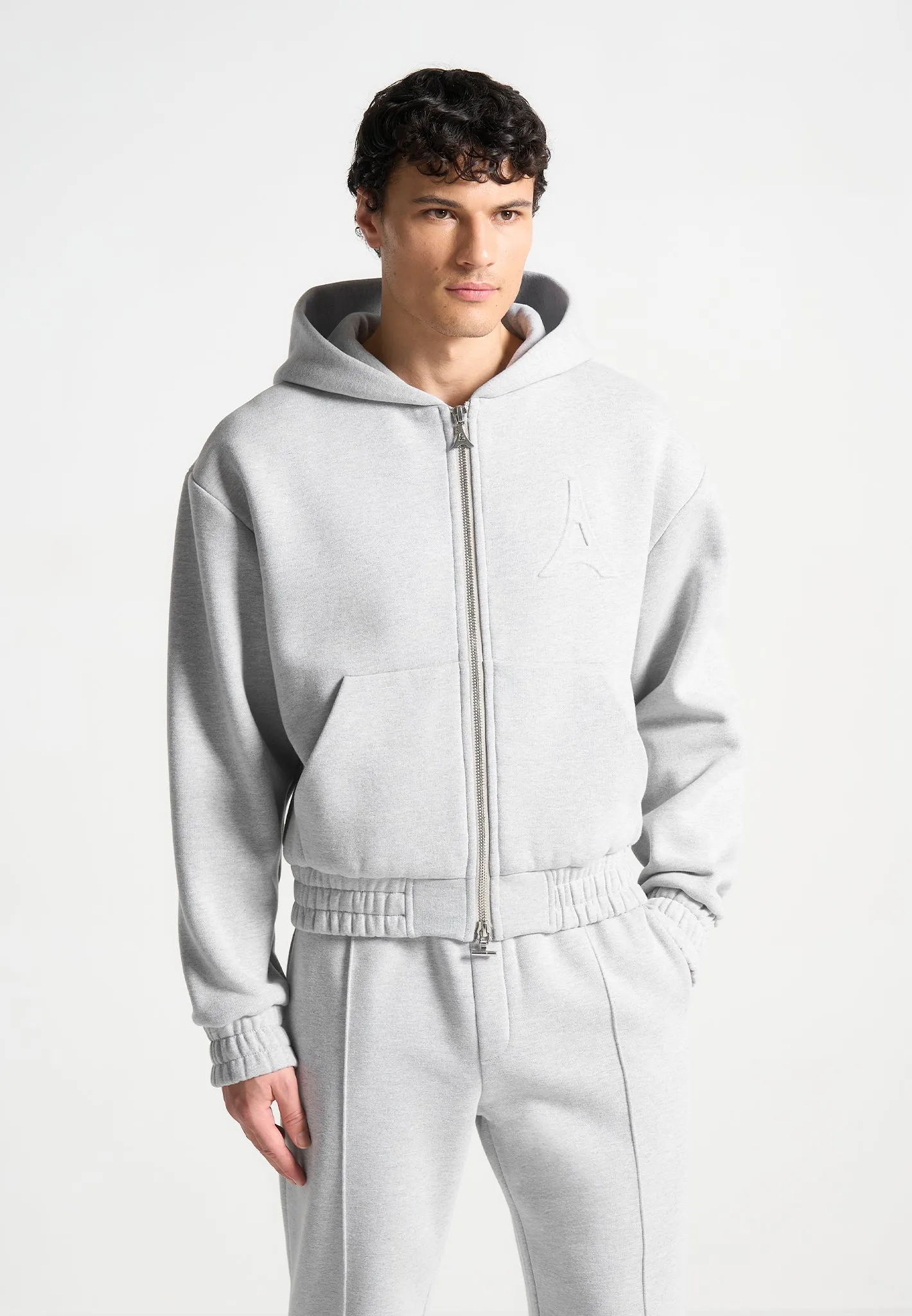 Éternel 420GSM Eiffel Embossed Zip Hoodie - Grey