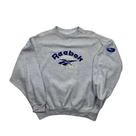 Vintage 90s Women's Grey/ Blue Reebok Spell-Out Sweatshirt - Medium