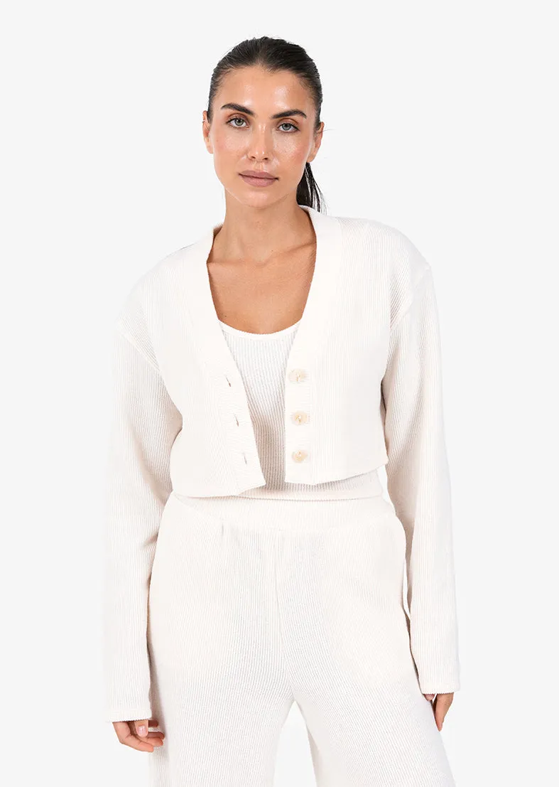 Wellness Rib Lounge Dress & Cropped Cardigan Set Oatmeal