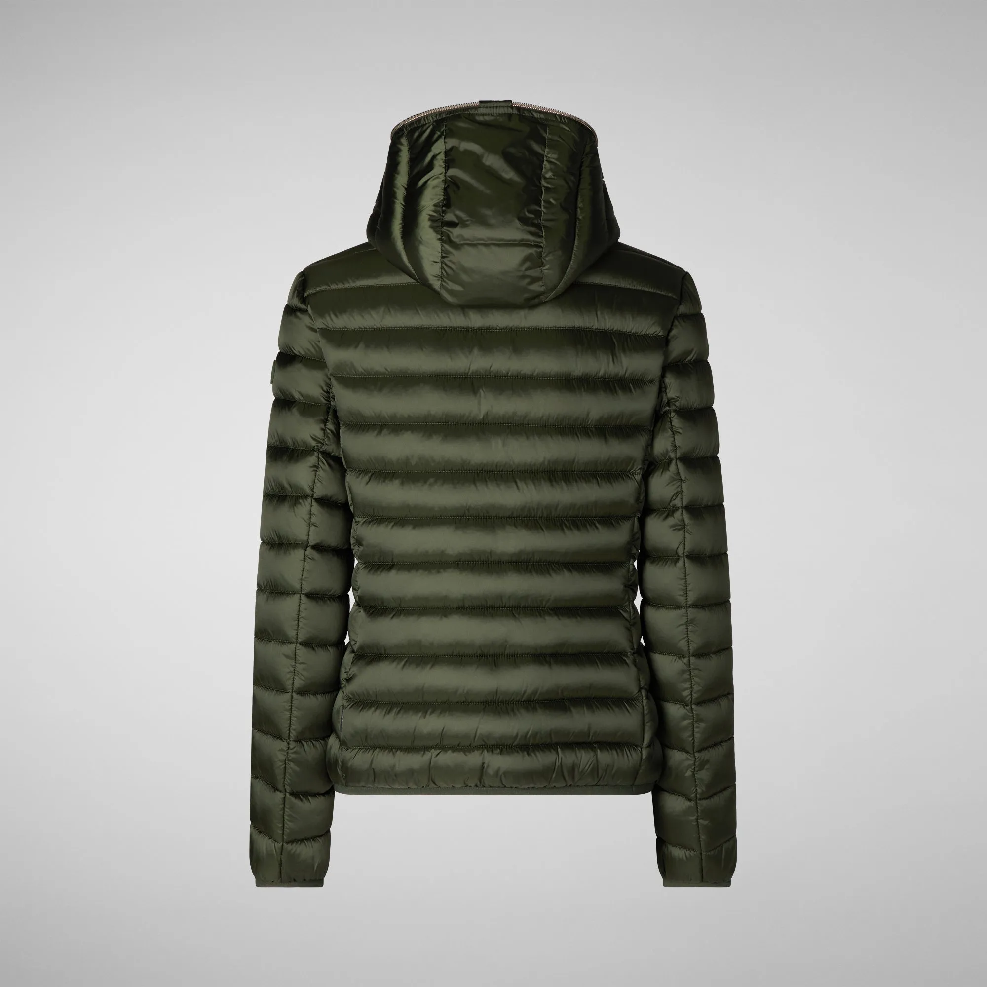 Woman's animal free hooded puffer jacket Alexis in pine green