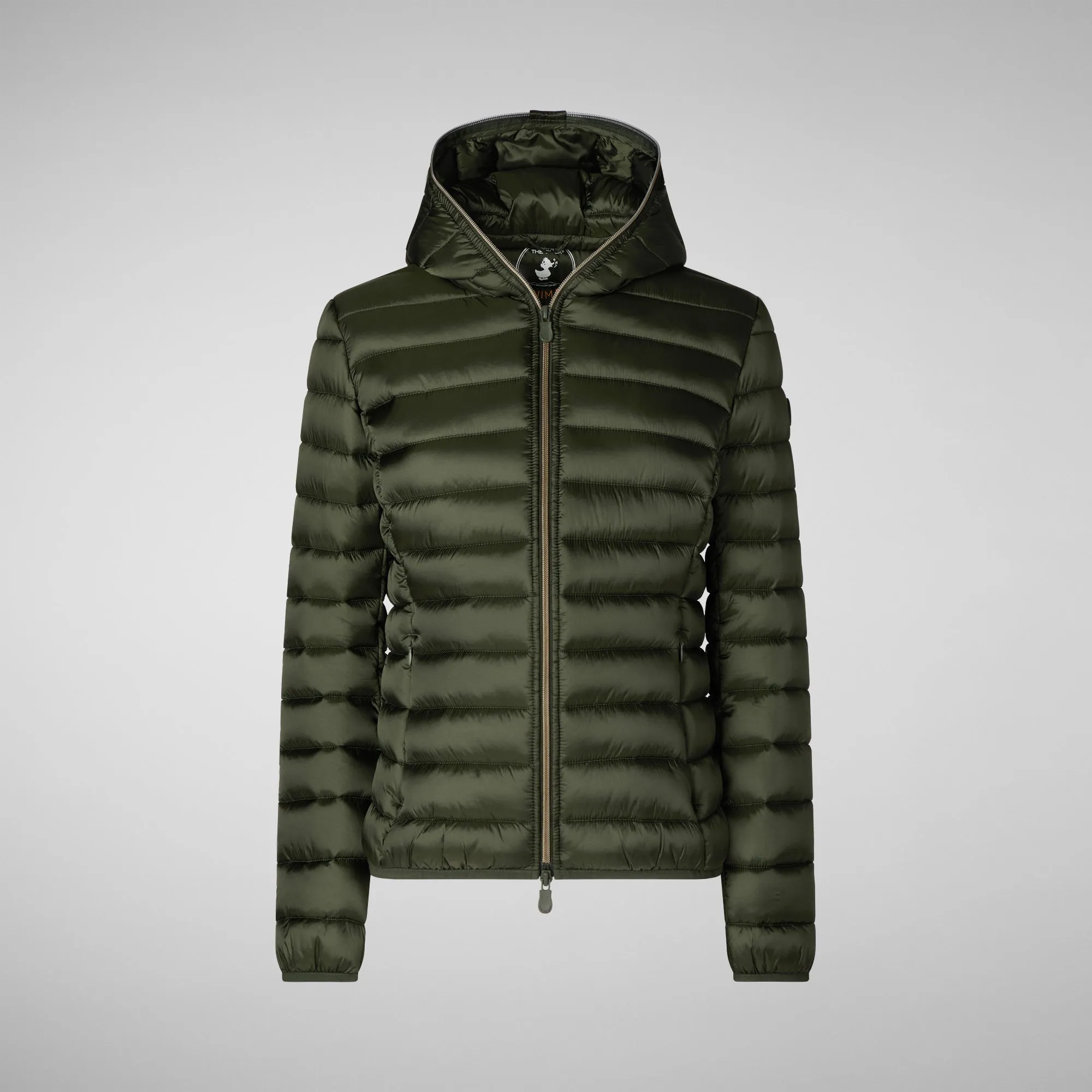 Woman's animal free hooded puffer jacket Alexis in pine green