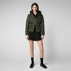 Woman's animal free hooded puffer jacket Alexis in pine green