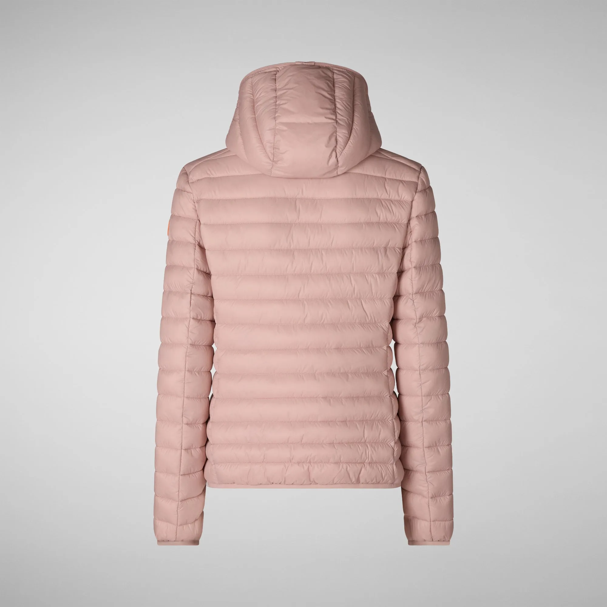 Woman's animal free hooded puffer jacket Daisy in blush pink