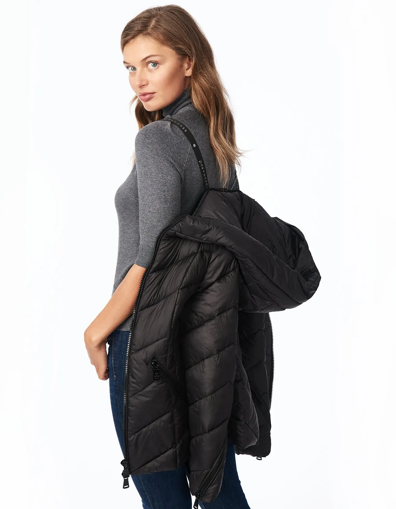 ZIP AROUND CHEVRON HOODED PUFFER